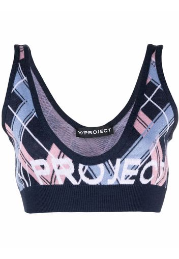 Y/Project argyle logo-printed cropped top - Blu