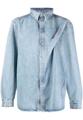 Y/Project logo-embroidered oversized denim shirt - Blu