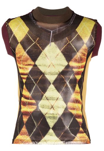 Y/Project Trompe L'Oeil Argyle mesh tank top - Rosso