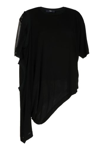 Y's semi-sheer asymmetric T-shirt - Nero