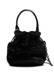 Y's faux-fur drawstring bucket bag - Nero