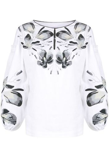 Yuliya Magdych floral-embroidery long-sleeve blouse - Bianco