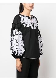 Yuliya Magdych floral-jacquard puff-sleeve blouse - Nero