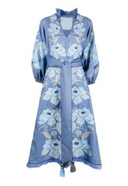 Yuliya Magdych floral-jacquard linen dress - Blu