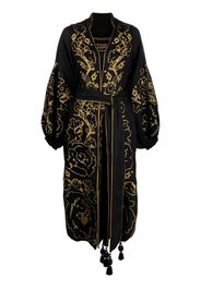 Yuliya Magdych floral-embroidered belted dress - Nero