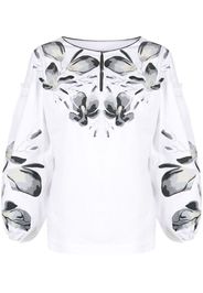 Yuliya Magdych floral-embroidery long-sleeve blouse - Bianco