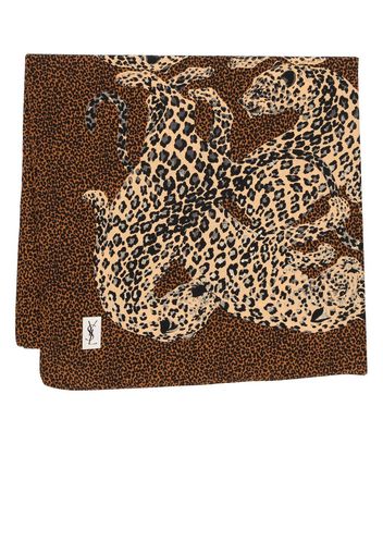 Yves Saint Laurent Pre-Owned 1980s large leopard print silk scarf - Marrone