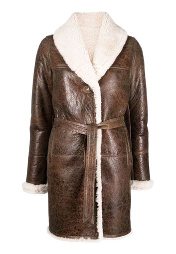 Yves Salomon Meteo single-breasted shearling coat - Marrone