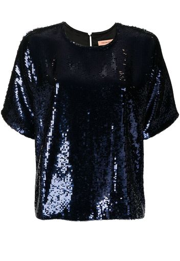 Yves Salomon sequin embellished T-shirt - Blu