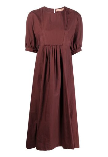 Yves Salomon pleat detail puff sleeve dress - Marrone