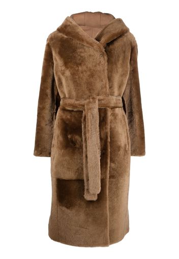 Yves Salomon tied-waist fur coat - Marrone