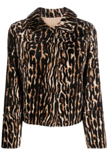 Yves Salomon leopard-print shearling jacket - Marrone