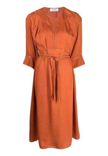 Yves Salomon belted-waist midi dress - Arancione