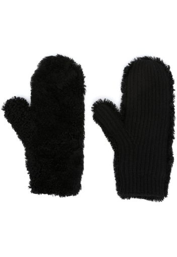 Yves Salomon panelled ribbed-knit mittens - Nero