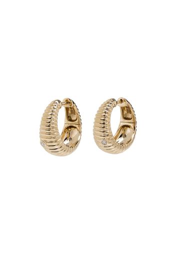 9kt yellow gold ridged diamond hoop earrings