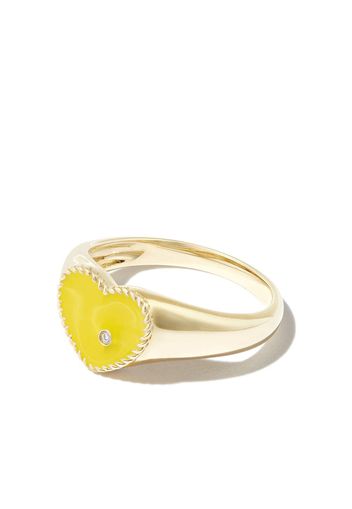 Yvonne Léon 9kt yellow gold enamel diamond heart signet ring - YELLOW GOLD YELLOW