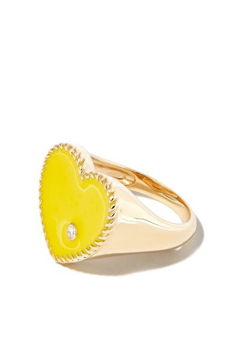 Yvonne Léon 9kt yellow gold enamel and diamond signet ring - Oro