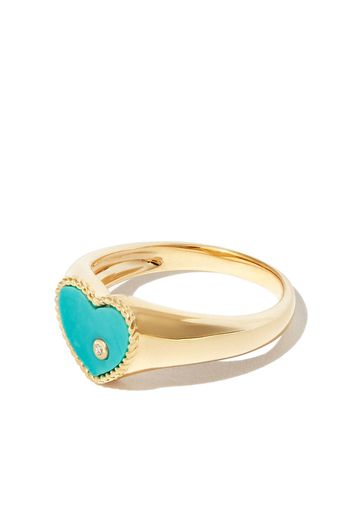 YVONNE LÉON 9kt yellow gold turquoise and diamond signet ring - Oro