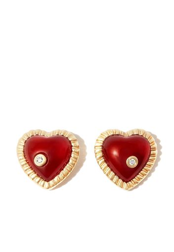 Yvonne Léon 9kt yellow gold agate diamond heart stud earrings - Oro