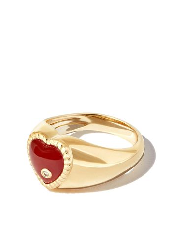 Yvonne Léon 9kt yellow gold agate diamond heart signet ring - Oro