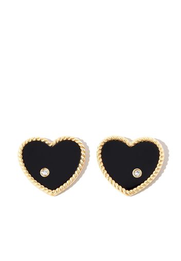 Yvonne Léon 9kt yellow gold onyx heart diamond stud earrings - Oro