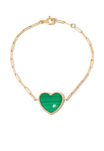 Yvonne Léon 9kt and 18kt yellow gold malachite diamond heart chain bracelet - Oro