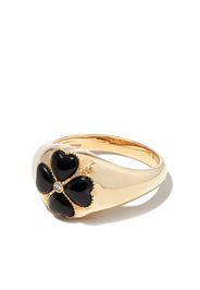 Yvonne Léon 9kt yellow gold floral black onyx and diamond signet ring - Oro