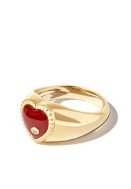 Yvonne Léon 9kt yellow gold agate diamond heart signet ring - Oro