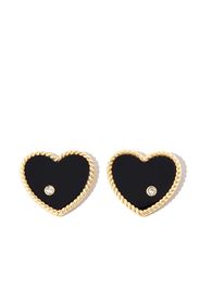 Yvonne Léon 9kt yellow gold onyx heart diamond stud earrings - Oro