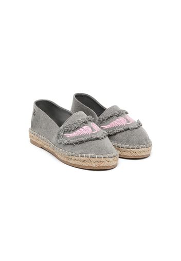 Zadig & Voltaire Kids embroidered-wings frayed-detailing espadrilles - Grigio