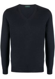 Zanone ribbed V-neck virgin-wool jumper - Blu