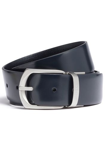 Zegna leather reversible engraved logo belt - Blu