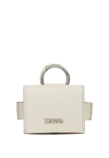 Zegna logo-lettering deerskin AirPods case - Bianco