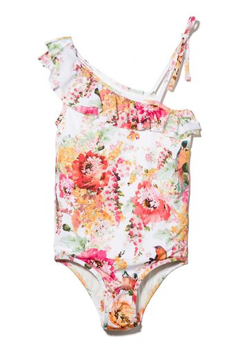 Zimmermann Kids Costume intero a fiori con spalle scoperte - Bianco