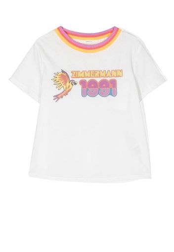 ZIMMERMANN Kids logo-print contrast-collar T-shirt - Bianco