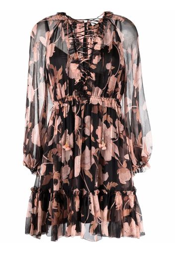 ZIMMERMANN Concert lace-up floral-print dress - Nero