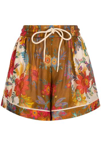 ZIMMERMANN Ginger floral-print silk shorts - Toni neutri