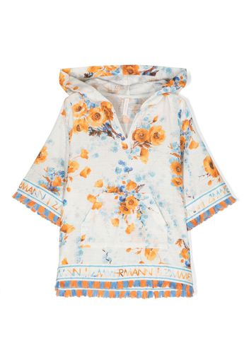 ZIMMERMANN floral-print hooded dress - Bianco