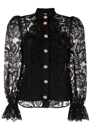 ZIMMERMANN floral-lace band-collar blouse - Nero