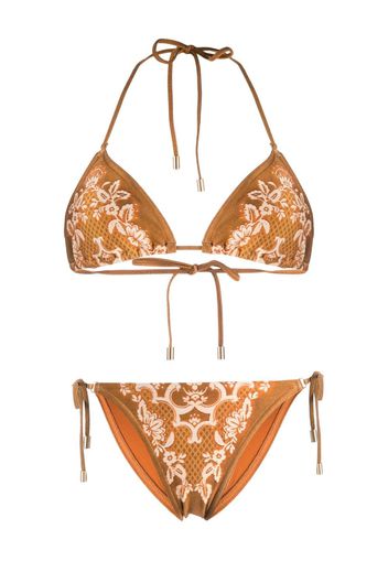 ZIMMERMANN floral-motif halterneck bikini set - Marrone