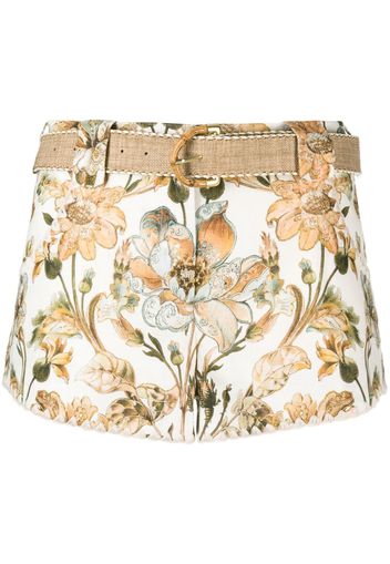 ZIMMERMANN floral-print belted mini shorts - Bianco