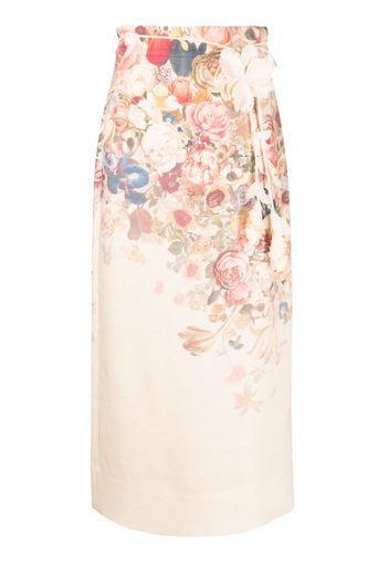 ZIMMERMANN floral-print linen midi skirt - Rosa