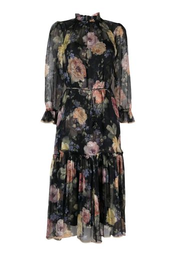 ZIMMERMANN floral-pattern silk midi dress - Nero