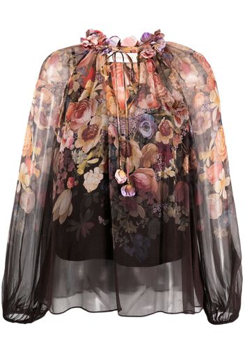 ZIMMERMANN gathered-neck floral-print blouse - Toni neutri