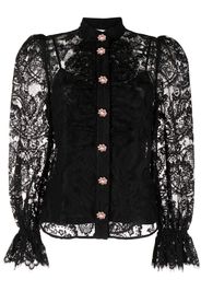 ZIMMERMANN floral-lace band-collar blouse - Nero