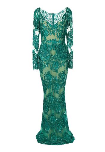 Zuhair Murad Abito da sera in pizzo a fiori con paillettes - Verde