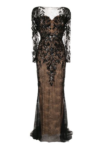 Zuhair Murad Abito da sera in pizzo a fiori con paillettes - Nero