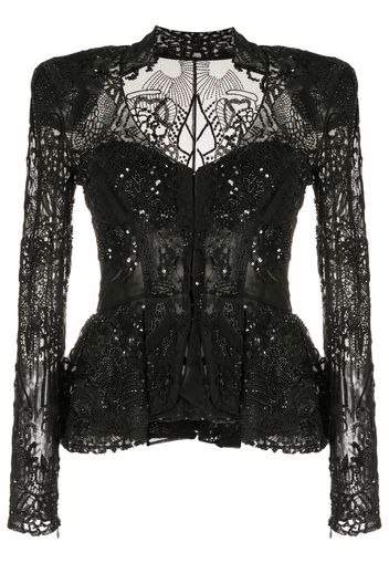 Zuhair Murad floral-lace peplum blouse - Nero