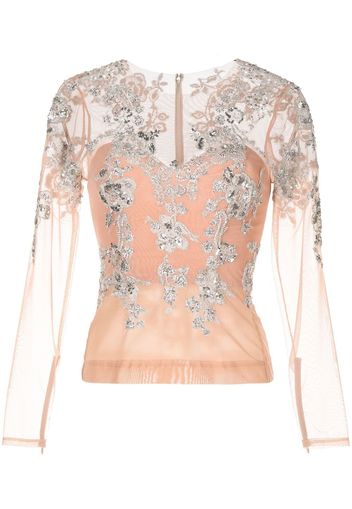 Zuhair Murad Top in pizzo a fiori con paillettes - Rosa