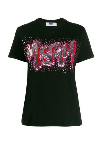 T-shirt con logo in paillettes